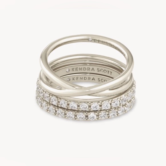 KENDRA SCOTT LIVY SILVER RINGS SET OF 3 IN WHITE CRYSTAL SIZE 6 - Picture 2 of 9